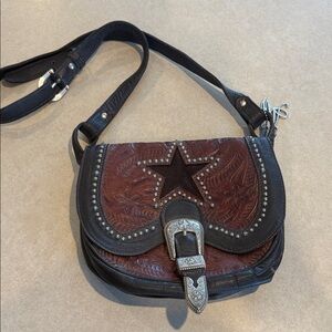 American vintage Brown and Black Leather Star Embellished Women's Bag